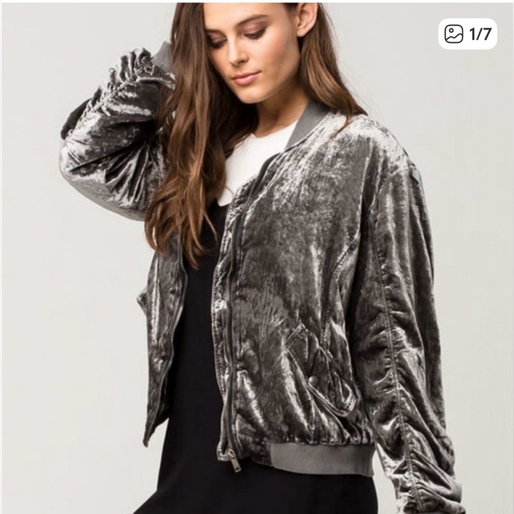 Free People ruched velvet bomber jacket Size M